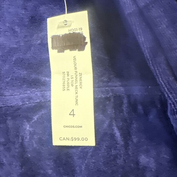 NWT Chicos Zenergy Velour Funnel Neck Tunic Sweatshirt Size 4 (20/22) Purple - Picture 4 of 8